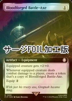 画像1: [FOIL] 血鍛冶の戦斧/Bloodforged Battle-Axe No.1009 (拡張アート版・サージ仕様) 【英語版】 [PIP-灰R]