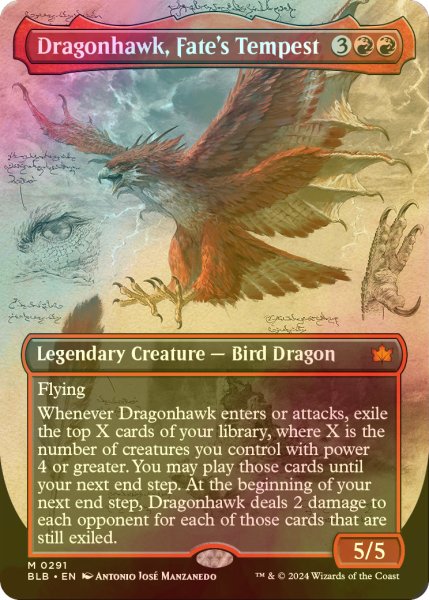 画像1: [FOIL] 運命の大嵐、ドラゴンホーク/Dragonhawk, Fate's Tempest (全面アート版) 【英語版】 [BLB-赤MR] (1)