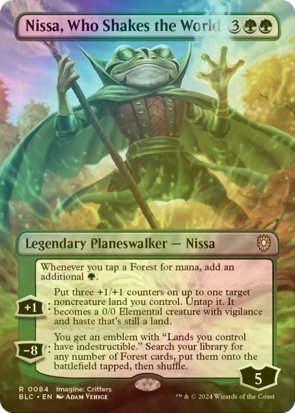 画像1: [FOIL] 世界を揺るがす者、ニッサ/Nissa, Who Shakes the World (全面アート版) 【英語版】 [BLC-緑R] (1)