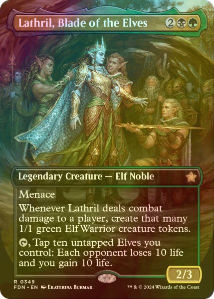 画像1: [FOIL] エルフの刃、ラスリル/Lathril, Blade of the Elves (全面アート版) 【英語版】 [FDN-金R] (1)