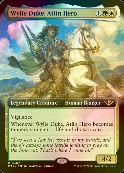 画像1: [FOIL] アティインの英雄、ワイリー・デューク/Wylie Duke, Atiin Hero (拡張アート版) 【英語版】 [OTJ-金R] (1)